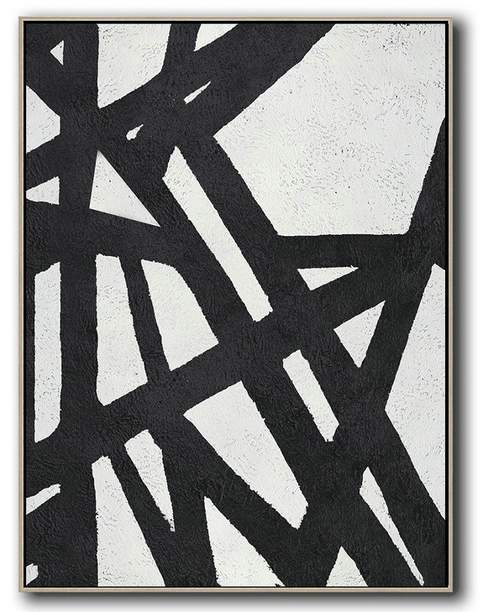 Large Modern Abstract Painting,Black And White Minimal Painting On Canvas - Contemporary Abstract Painting